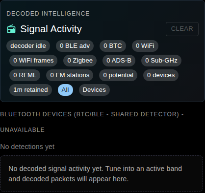 SDR-Shark signal activity side panel from public replay demo